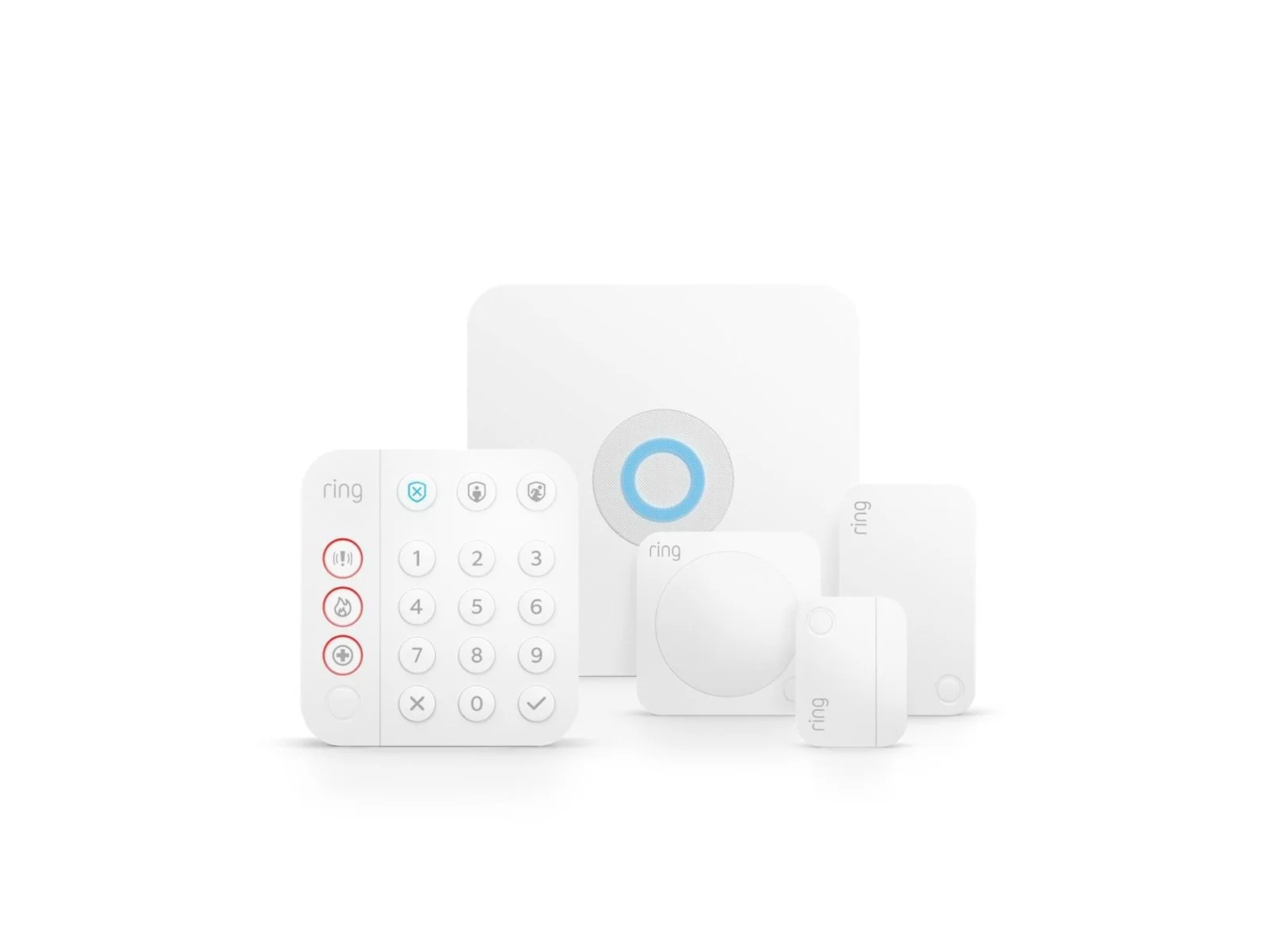 Ring Alarm hälytysjärjestelmän aloituspaketti – base station, näppäimistö, liiketunnistin ja ovi/ikkuna-anturit